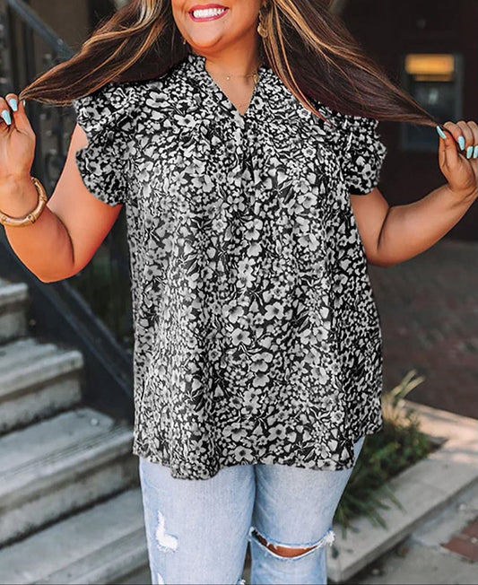 Black Or Red Floral Plus Top