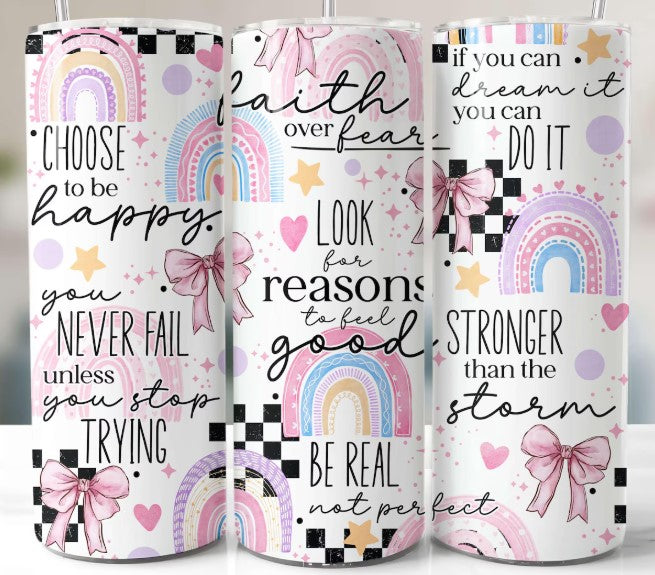 Faith Rainbows & Coquette Sublimation Tumbler