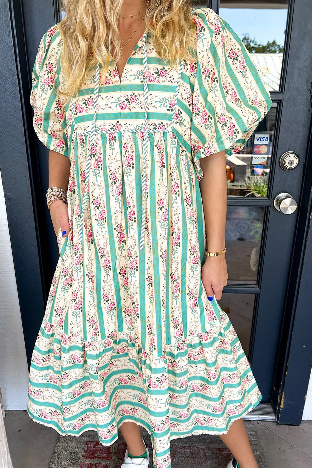 Green Striped Floral Dress