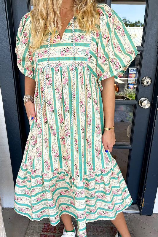 Green Striped Floral Dress