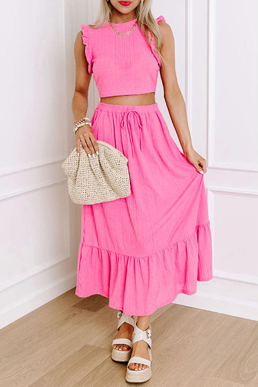 Pink Skirt Crop Set