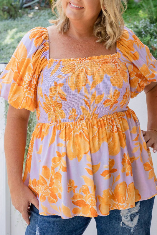 Purple Floral Plus Size Blouse
