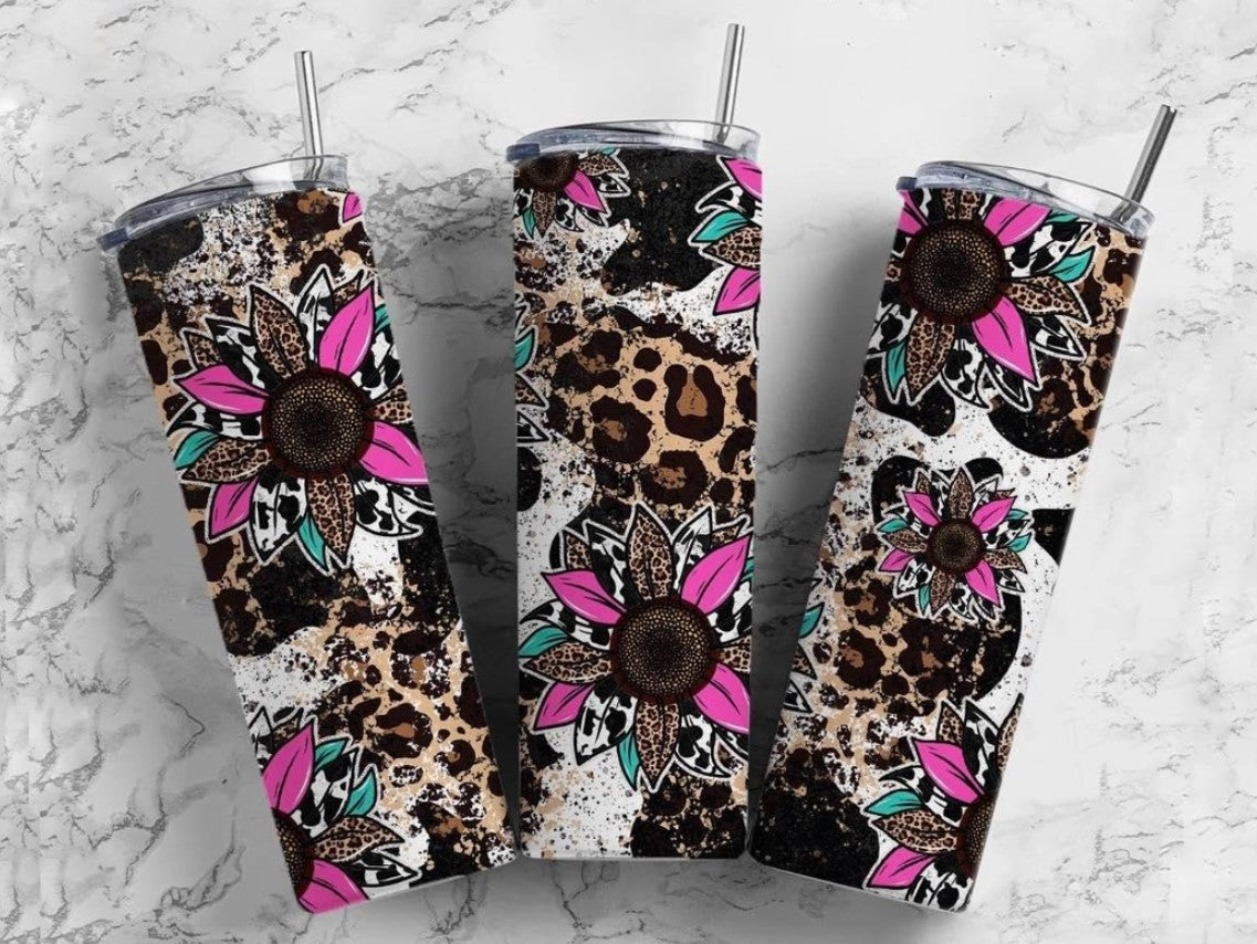 Leopard Sunflower Cow Print Sublimation Tumbler