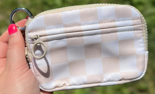 Let's Go Girl Tan & White Checkered Pouch