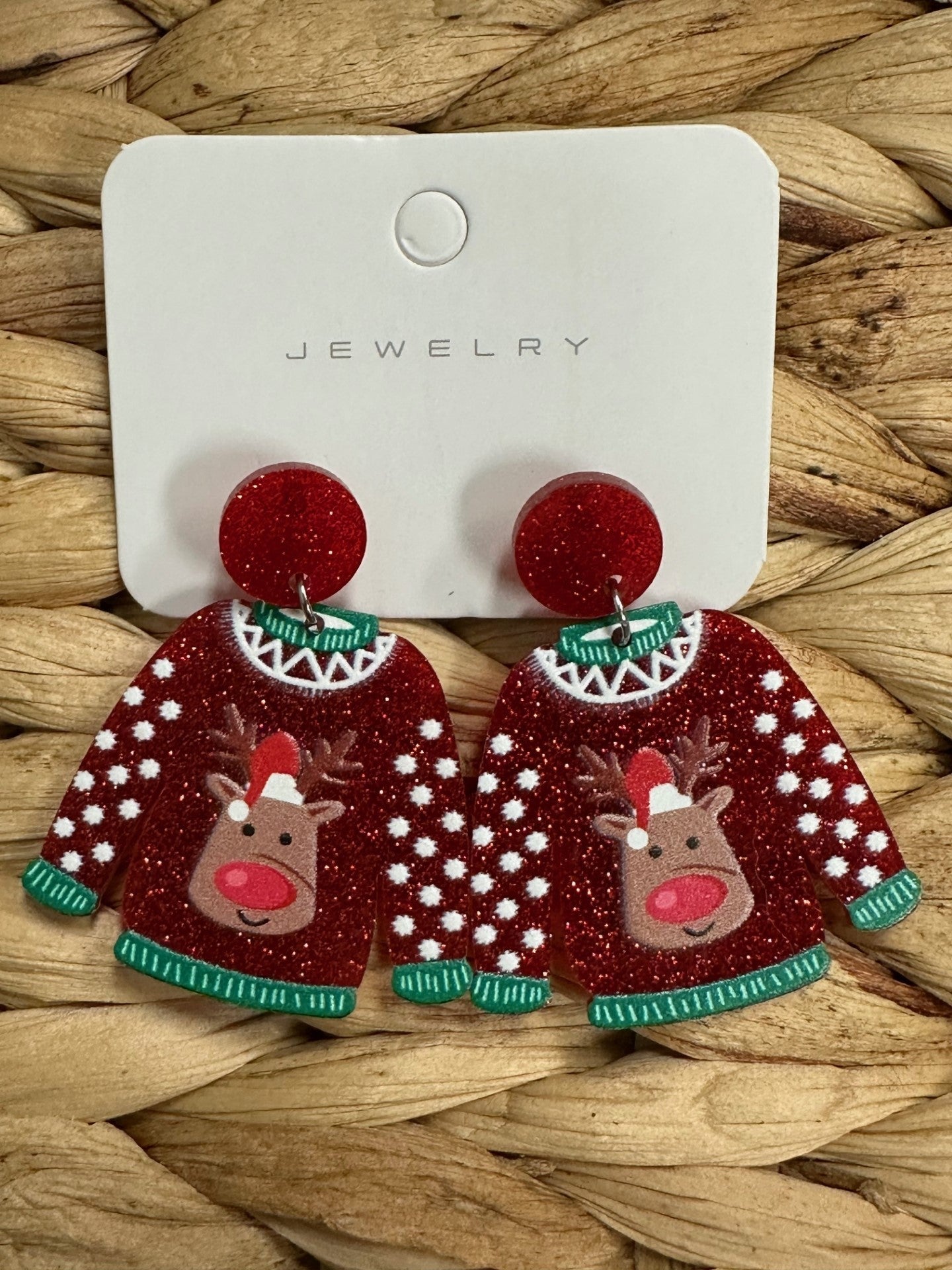 Red Acrylic Reindeer Dangle Earrings